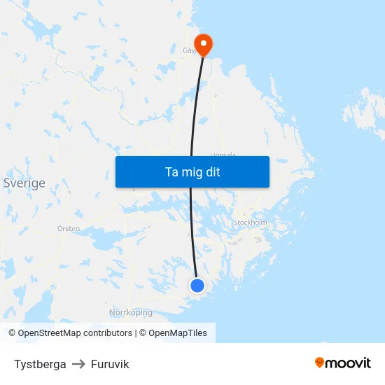 Tystberga to Furuvik map