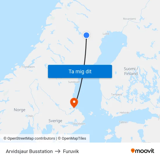 Arvidsjaur Busstation to Furuvik map