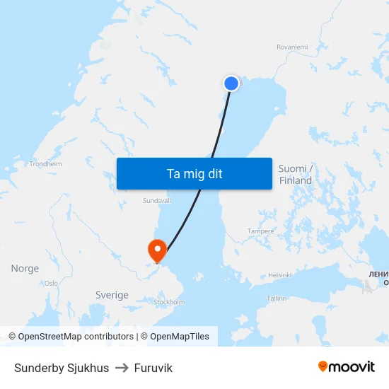 Sunderby Sjukhus to Furuvik map