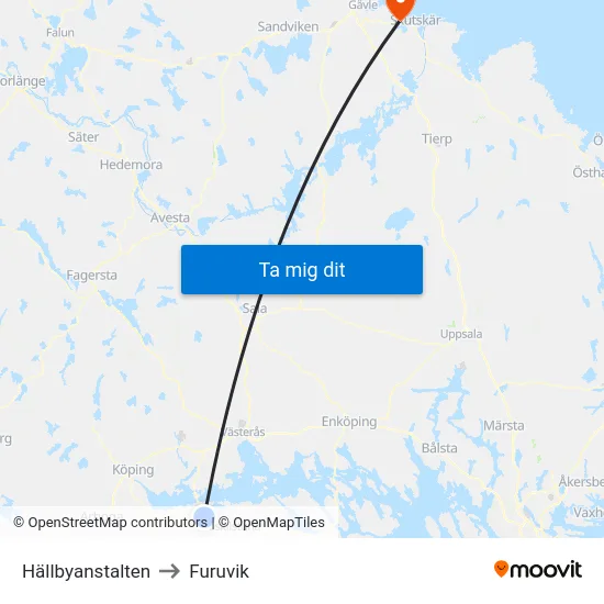 Hällbyanstalten to Furuvik map