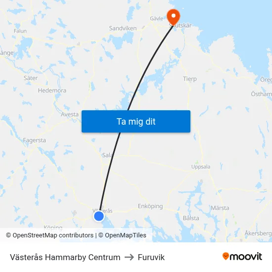 Västerås Hammarby Centrum to Furuvik map