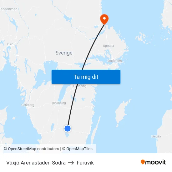 Växjö Arenastaden Södra to Furuvik map