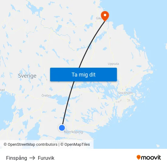 Finspång to Furuvik map