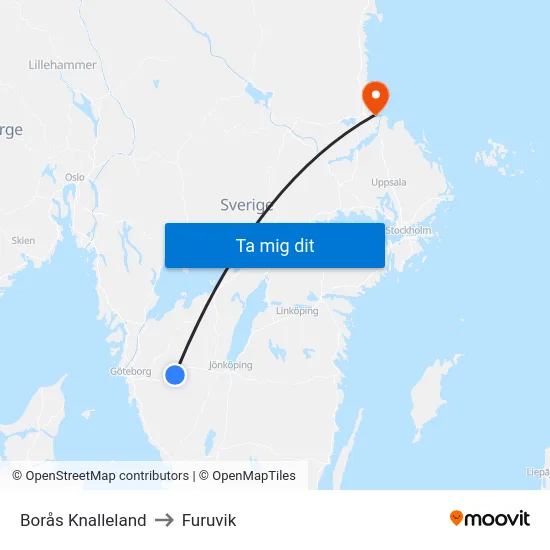 Borås Knalleland to Furuvik map