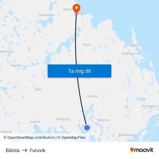 Bålsta to Furuvik map