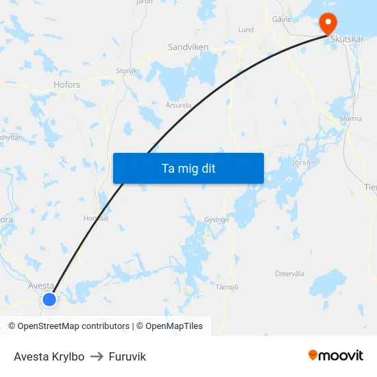 Avesta Krylbo to Furuvik map