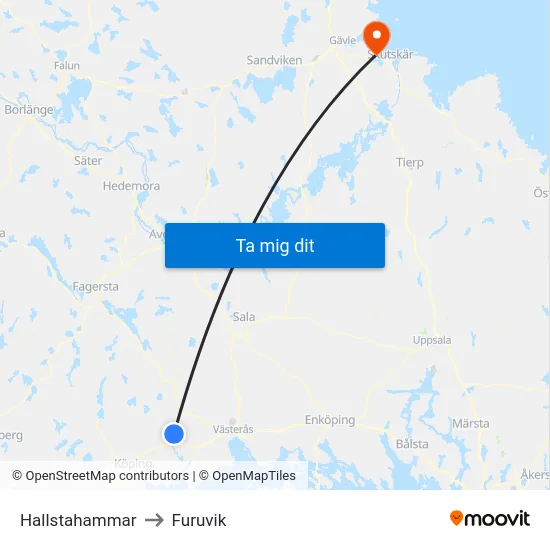 Hallstahammar to Furuvik map