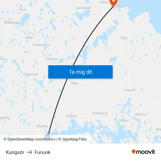 Kungsör to Furuvik map