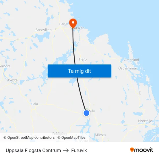 Uppsala Flogsta Centrum to Furuvik map