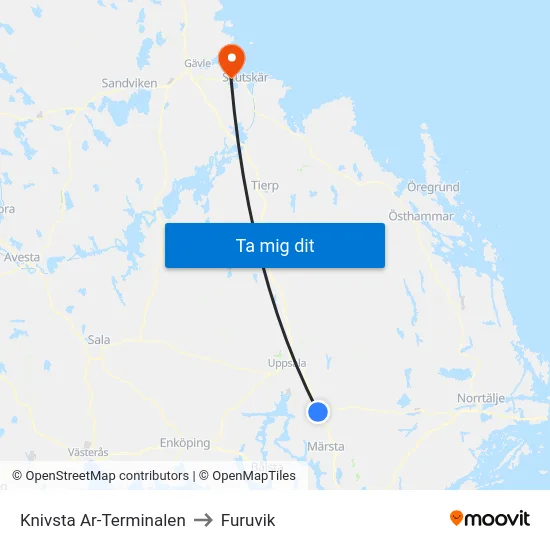 Knivsta Ar-Terminalen to Furuvik map