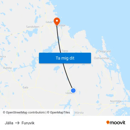 Jälla to Furuvik map