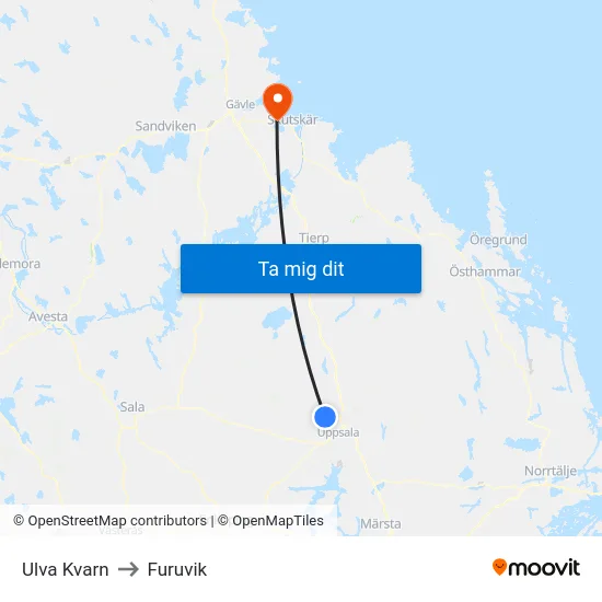 Ulva Kvarn to Furuvik map