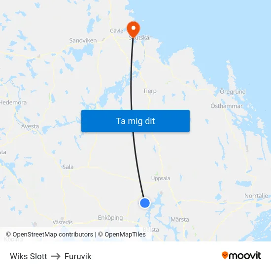 Wiks Slott to Furuvik map