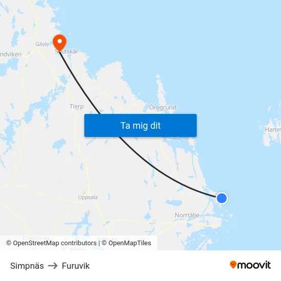 Simpnäs to Furuvik map