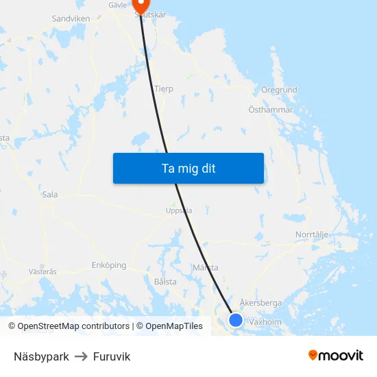 Näsbypark to Furuvik map