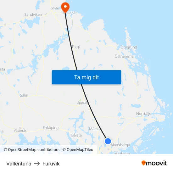 Vallentuna to Furuvik map