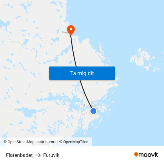 Flatenbadet to Furuvik map