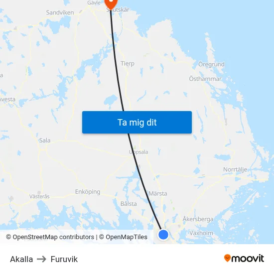 Akalla to Furuvik map