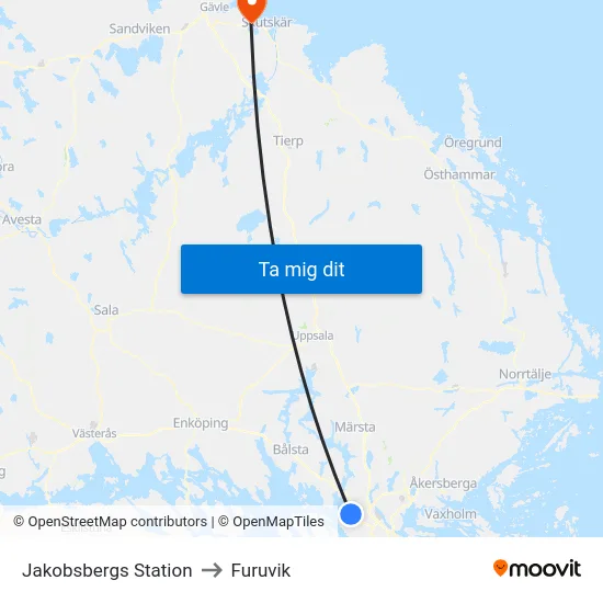 Jakobsbergs Station to Furuvik map