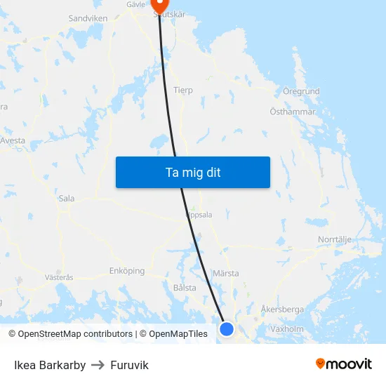 Ikea Barkarby to Furuvik map