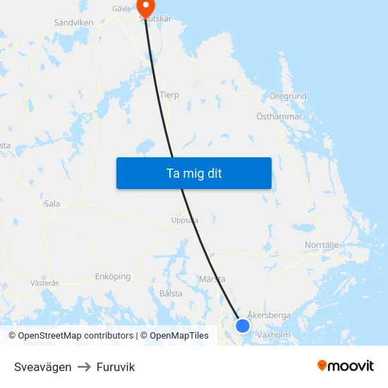 Sveavägen to Furuvik map