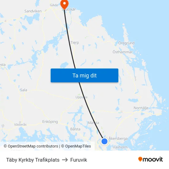 Täby Kyrkby Trafikplats to Furuvik map