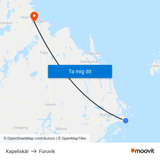 Kapellskär to Furuvik map