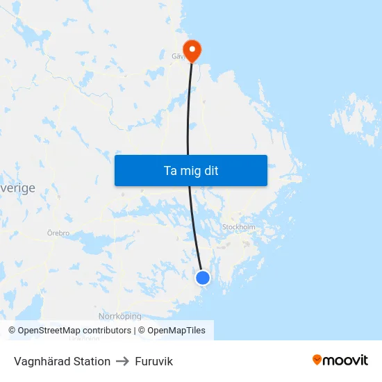 Vagnhärad Station to Furuvik map