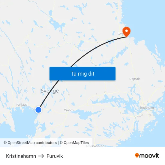 Kristinehamn to Furuvik map