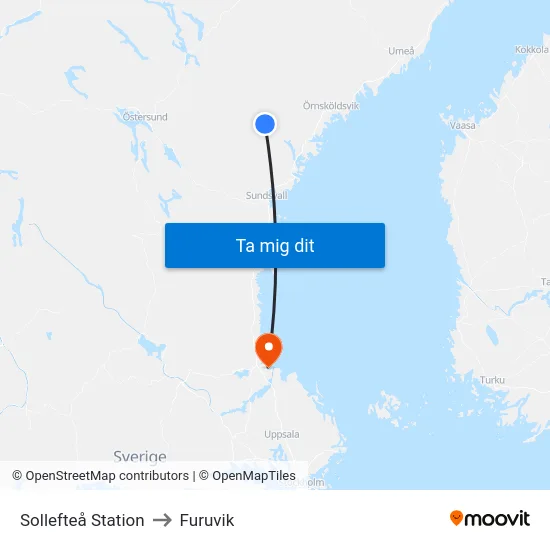 Sollefteå Station to Furuvik map