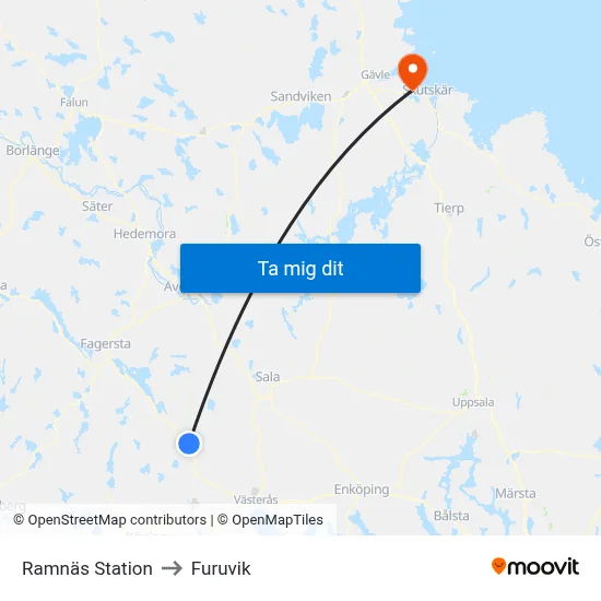 Ramnäs Station to Furuvik map