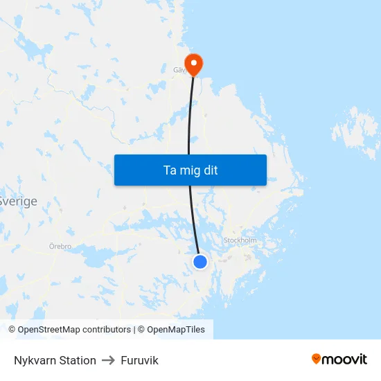 Nykvarn Station to Furuvik map