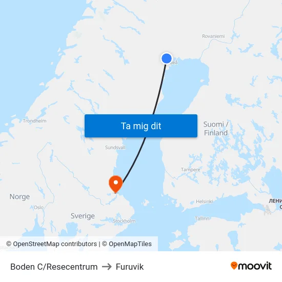 Boden C/Resecentrum to Furuvik map