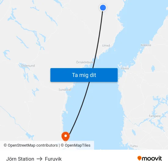Jörn Station to Furuvik map