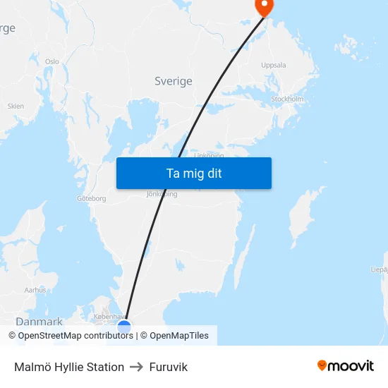 Malmö Hyllie Station to Furuvik map