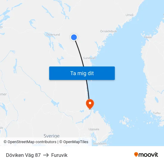 Döviken Väg 87 to Furuvik map