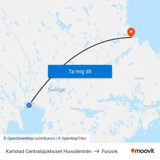 Karlstad Centralsjukhuset Huvudentrén to Furuvik map