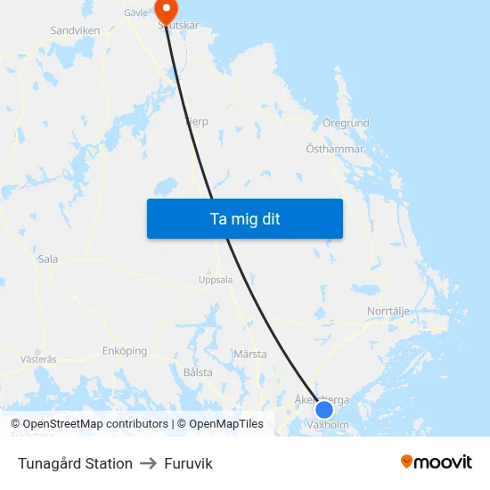 Tunagård Station to Furuvik map