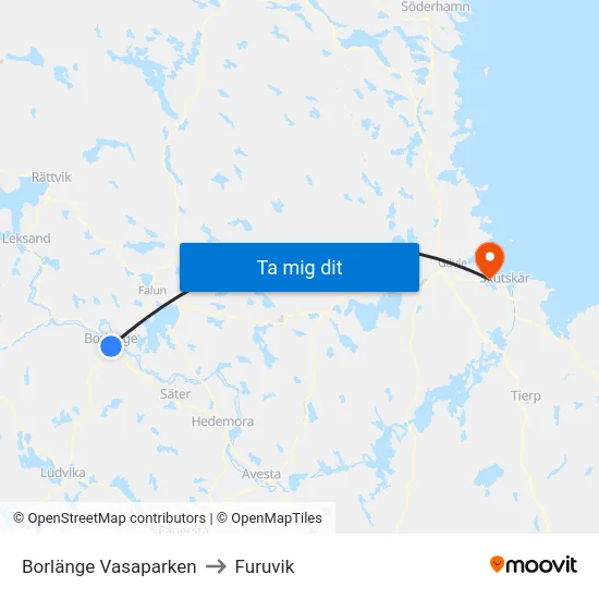 Borlänge Vasaparken to Furuvik map