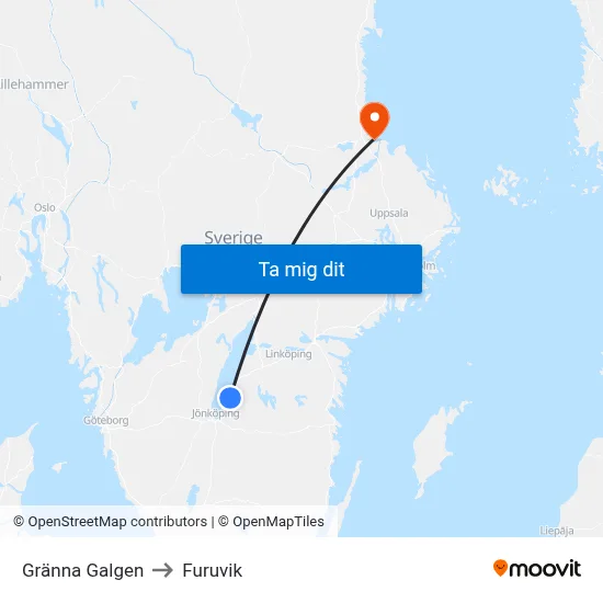 Gränna Galgen to Furuvik map