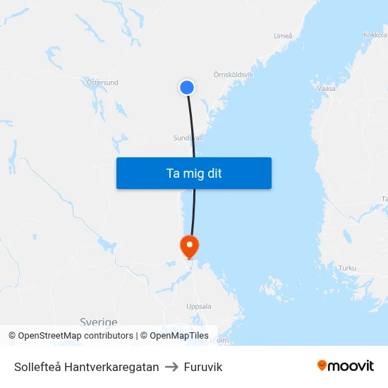 Sollefteå Hantverkaregatan to Furuvik map