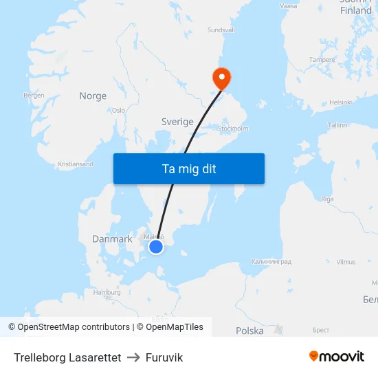 Trelleborg Lasarettet to Furuvik map