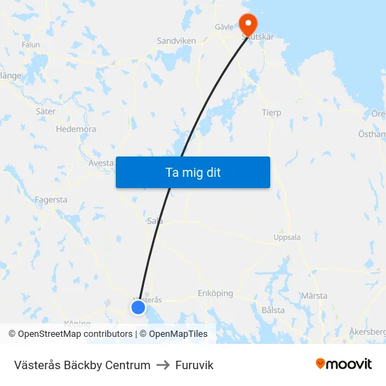 Västerås Bäckby Centrum to Furuvik map