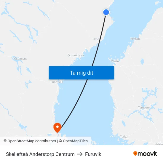 Skellefteå Anderstorp Centrum to Furuvik map