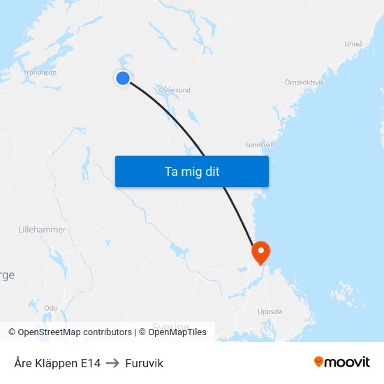 Åre Kläppen E14 to Furuvik map