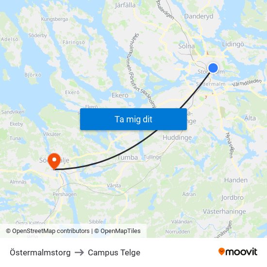 Östermalmstorg to Campus Telge map