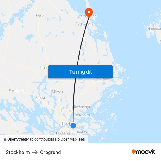 Stockholm to Öregrund map