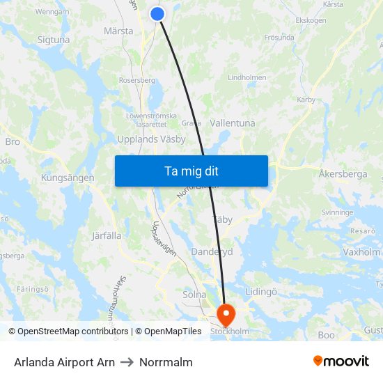 Arlanda Airport Arn to Norrmalm map