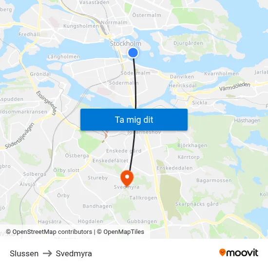 Slussen to Svedmyra map