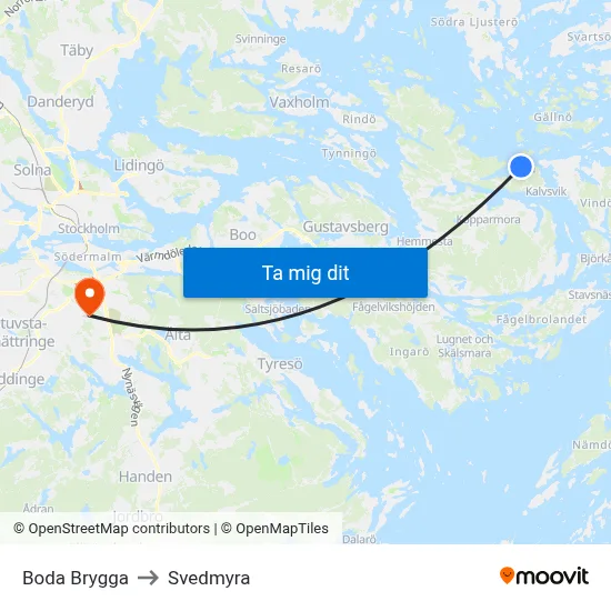 Boda Brygga to Svedmyra map